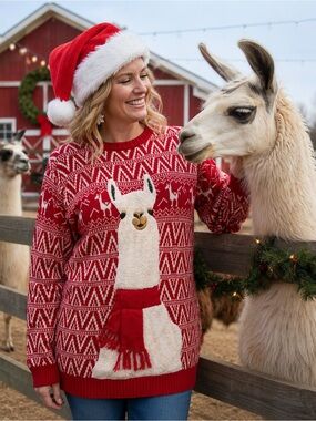 Ugly Christmas Red Sweater Llama Blizzard Bay Women's Size S